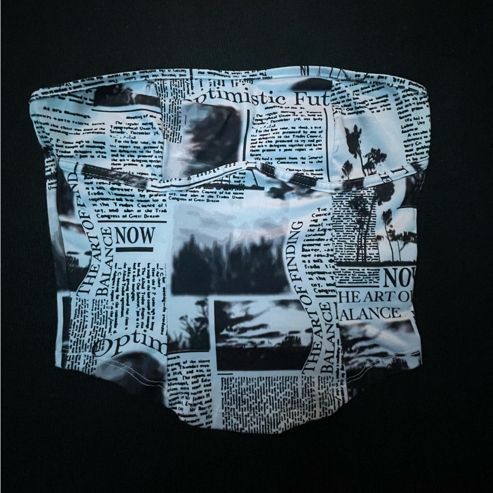 Black and White Newspaper Print Tube Top